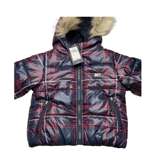 Tommy Hilfiger Girls 2T plaid Hooded Coat Swim Navy Fleece Warm - Picture 4 of 7